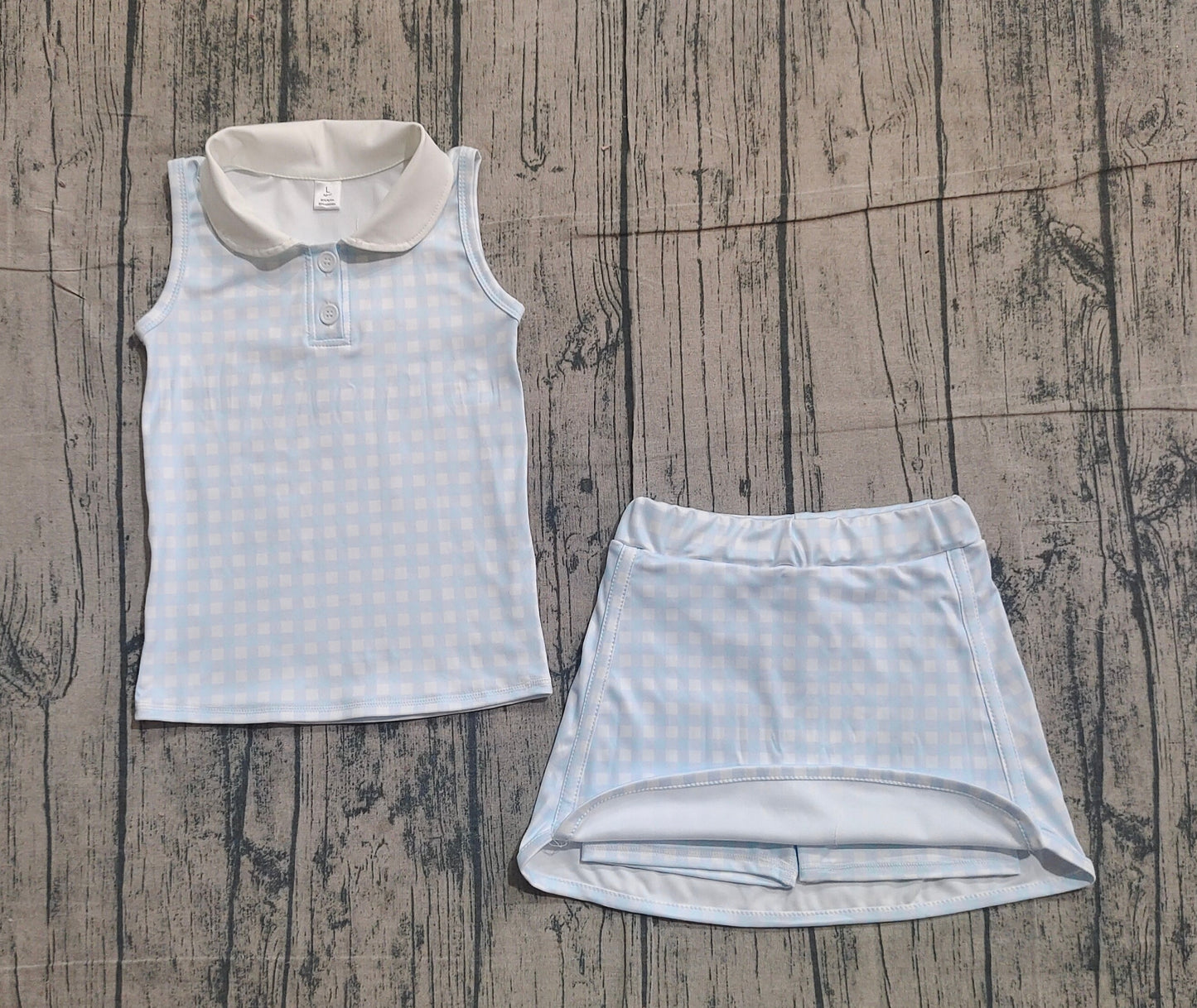 Baby Girls Sleeveless Blue Plaid Buttons Tops Skirt Shorts Yoga Clothes Set RTS