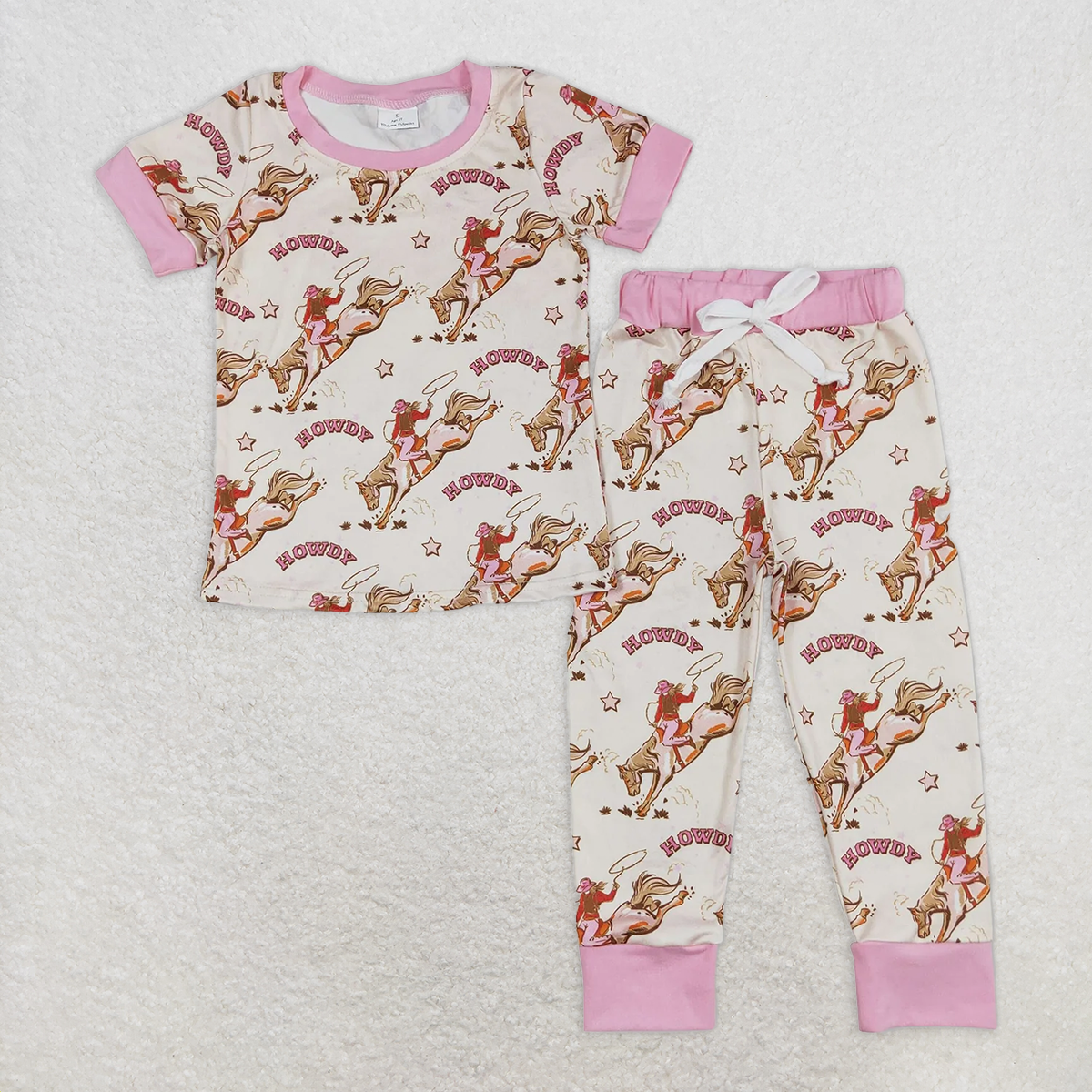RTS NO MOQ Baby Girls Summer Kids Sets GSPO1488 Rodeo Horse Shirt Pants Pajamas Clothes Sets