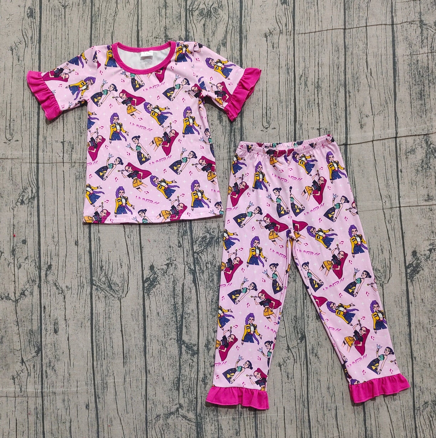 RTS Baby Girls Short Sleeves Music Character Shirt Pants Pink Pajamas Set