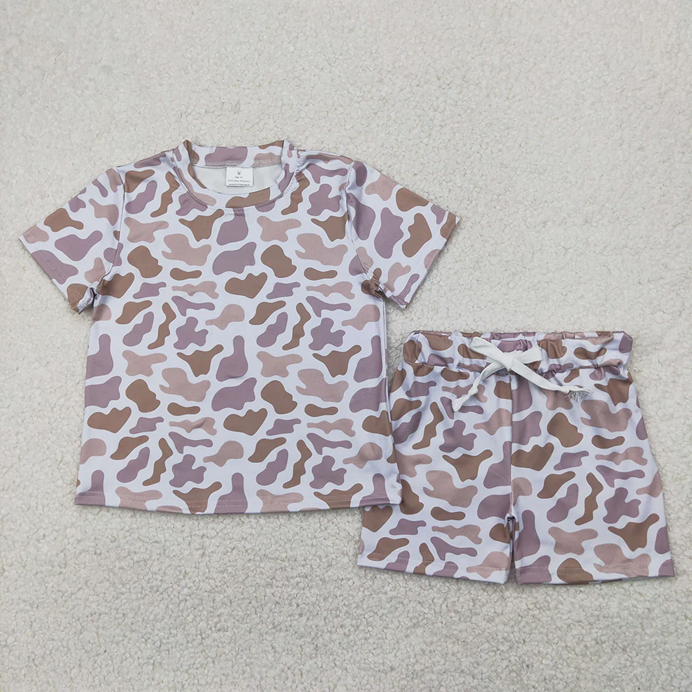 RTS NO MOQ Summer Sibling Baby Boys 3 Colors Camouflage Hunting Shirt Shorts Outfits Sets