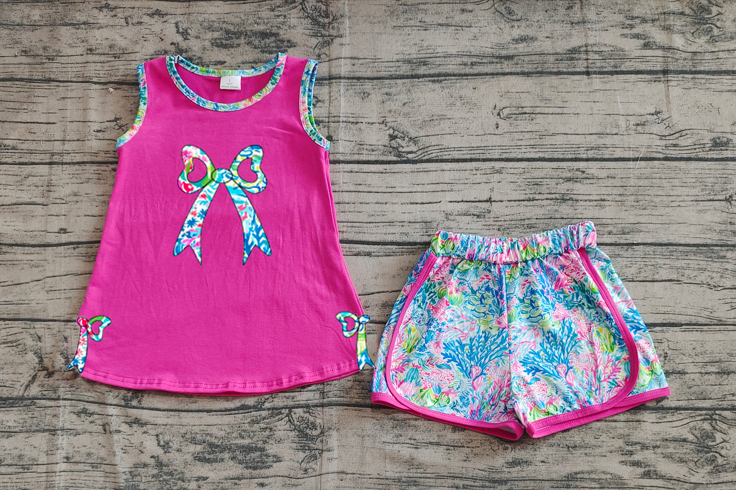 4.1 GSSO2149 Embroidery Baby Girls Bow Tunic Top Flowers Shorts Clothes Sets Pre order