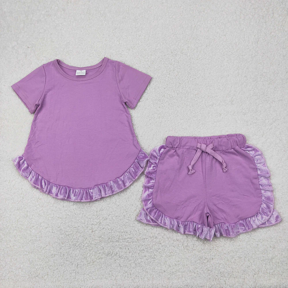 7.7 RTS NO MOQ Summer Sibling Baby Girls Cotton Top Ruffle Shorts Clothes Sets