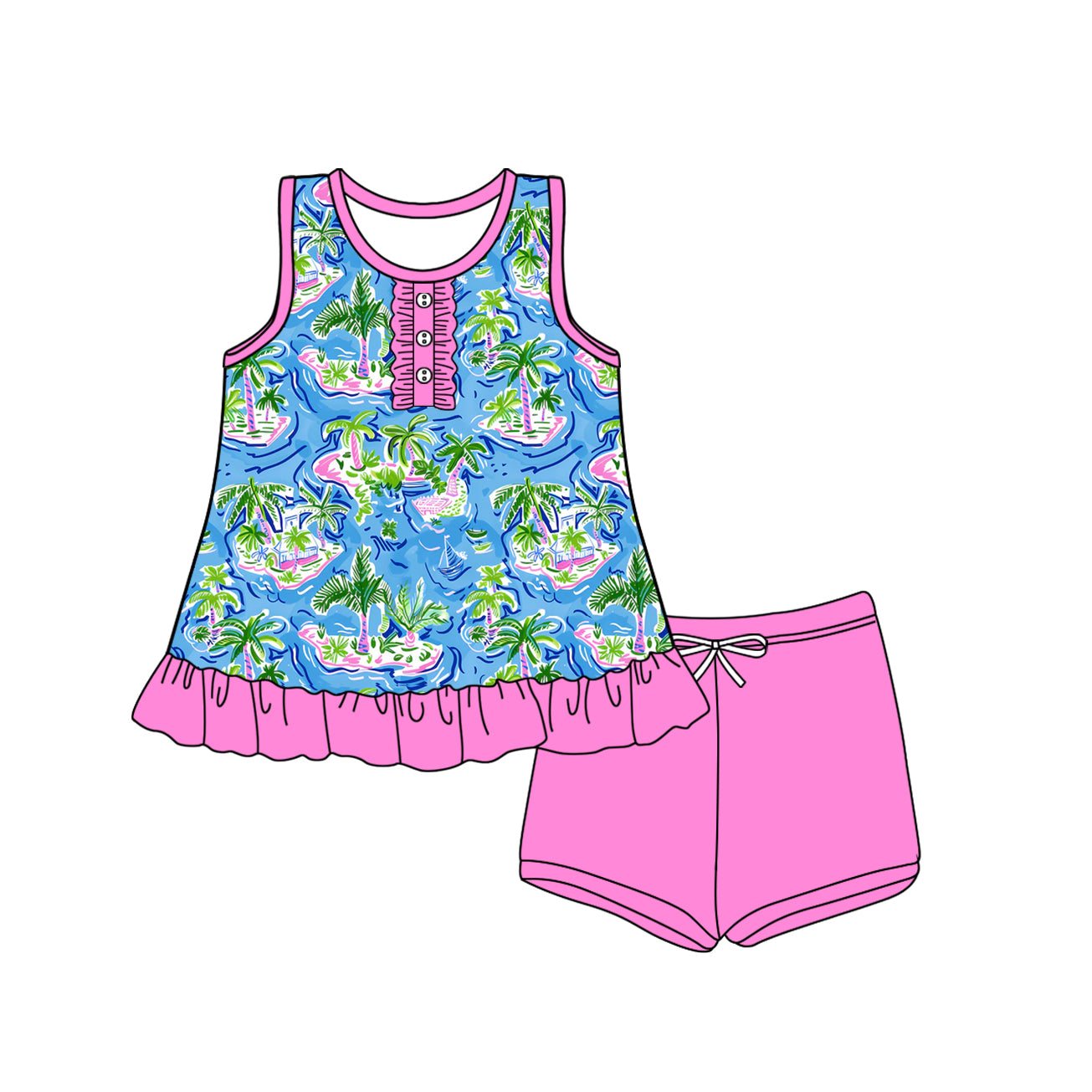 4.10 GSSO2447 Baby Girls Pink Sleeveless Button Beach Tunic Short Set Pre order