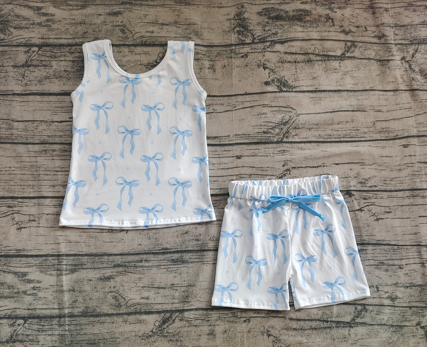 4.11 GSSO2478 Baby Girls Sleeveless Blue Bows Top Shorts Set Pre order