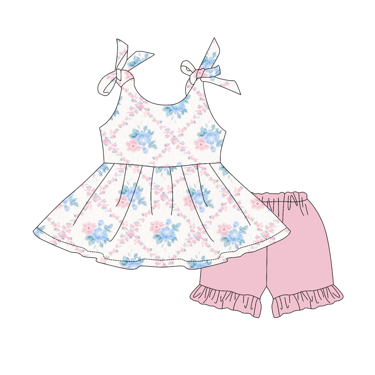 3.28 GSSO2537 Pink Bow Cute Baby Girls Short Sleeves Tunic Short Set Pre order