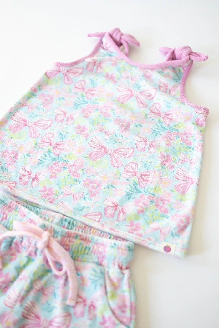 4.4 GSSO2550 Baby Girls Pink Sleeveless Bows Floral Top Pockets Short Set Pre order