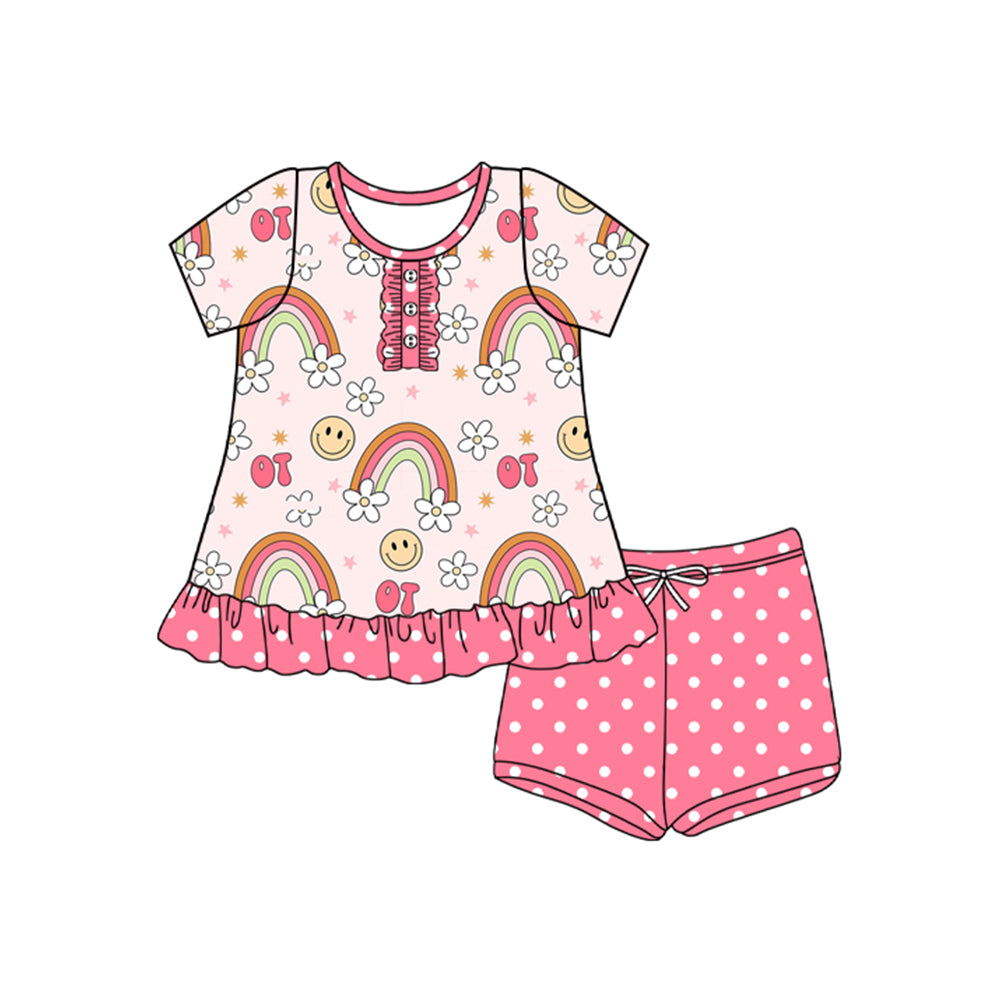 4.8 GSSO2564 Baby Girls Short Sleeves Button Rainbows Smiles Tunic Polka Dots Short Set Pre order