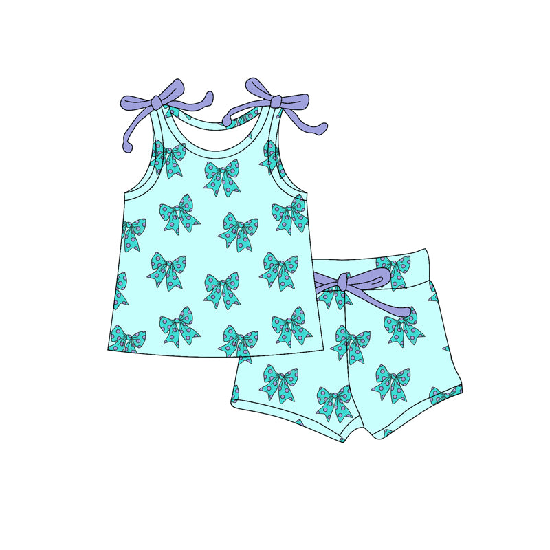 4.18 GSSO2598 Baby Girls Aqua Sleeveless Bows Top Short Set Pre order