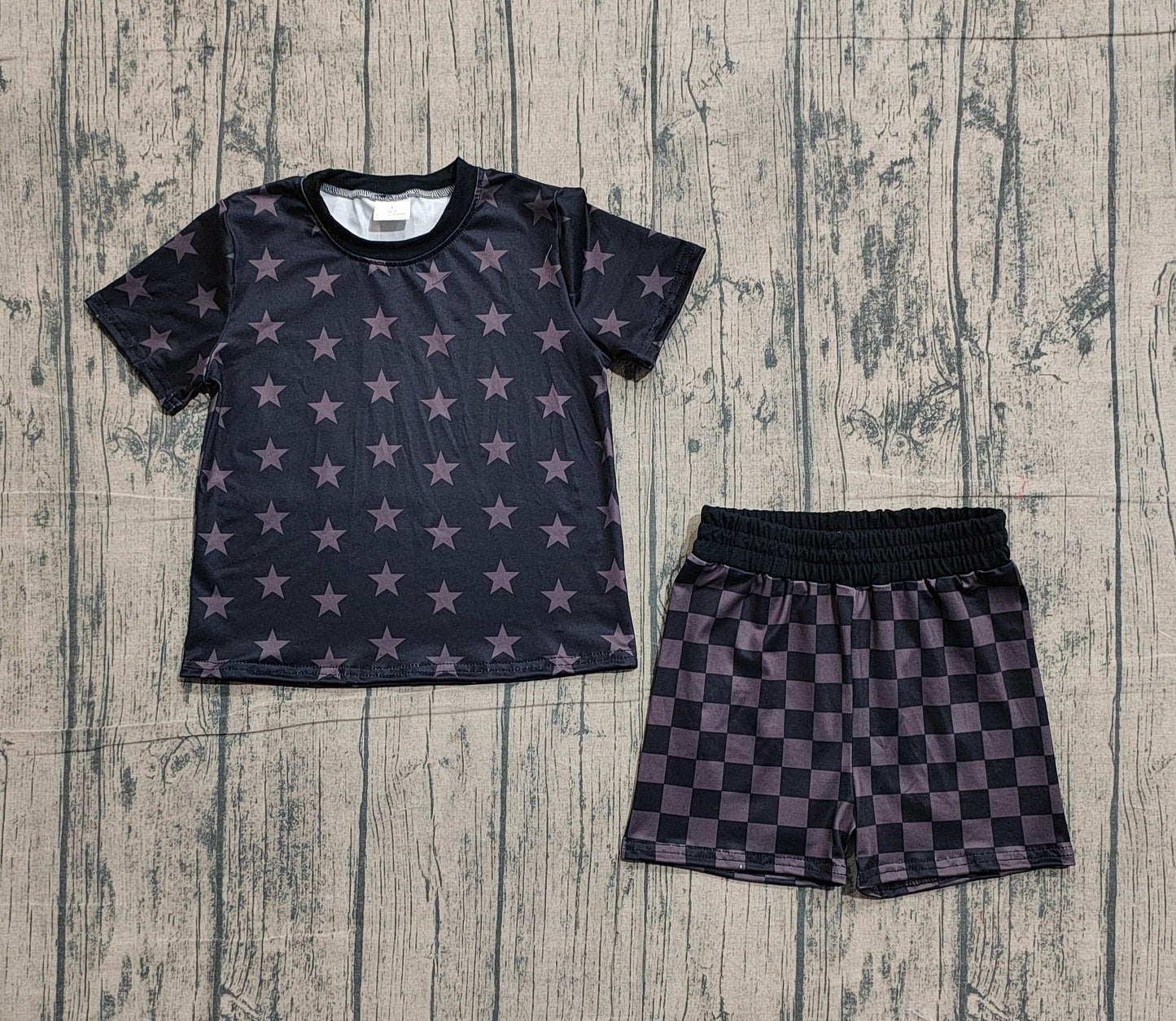 Baby Girls Kids Short Sleeves Stars Tops Checked Shorts Clothes Summer Set RTS