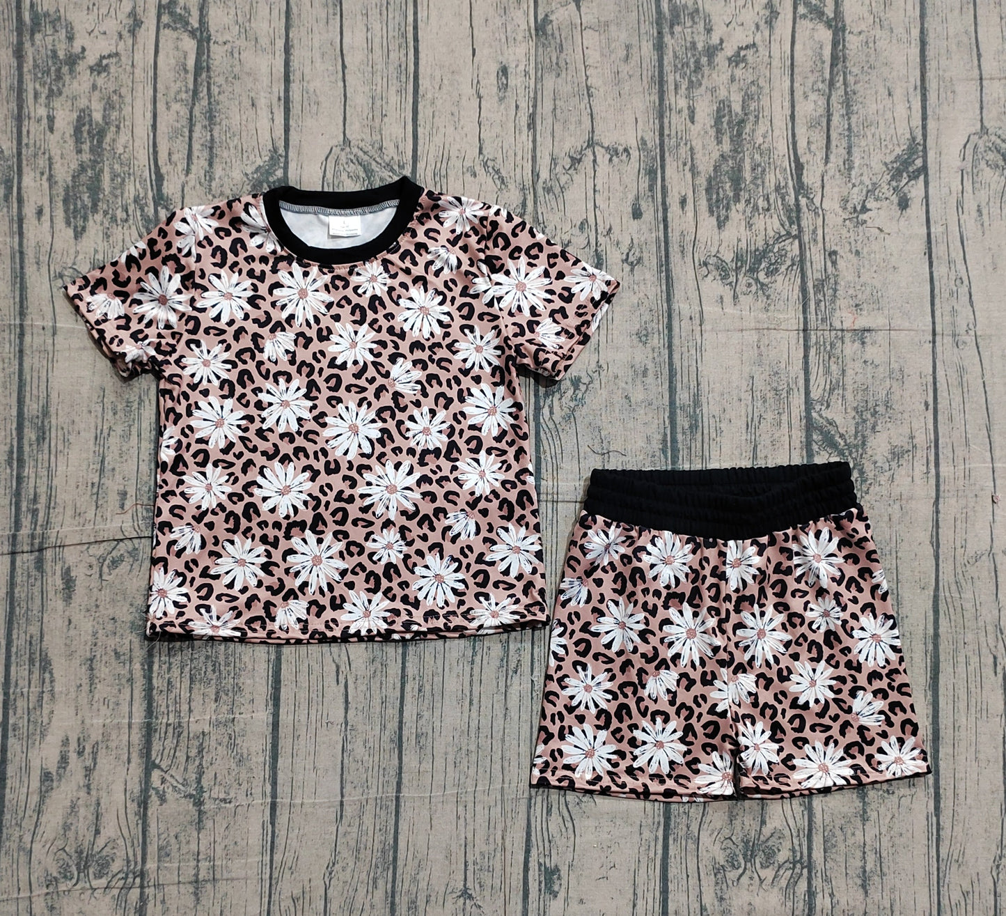 Baby Girls Short Sleeves Leopard Flowers Shirt Shorts Summer Clothes Set RTS