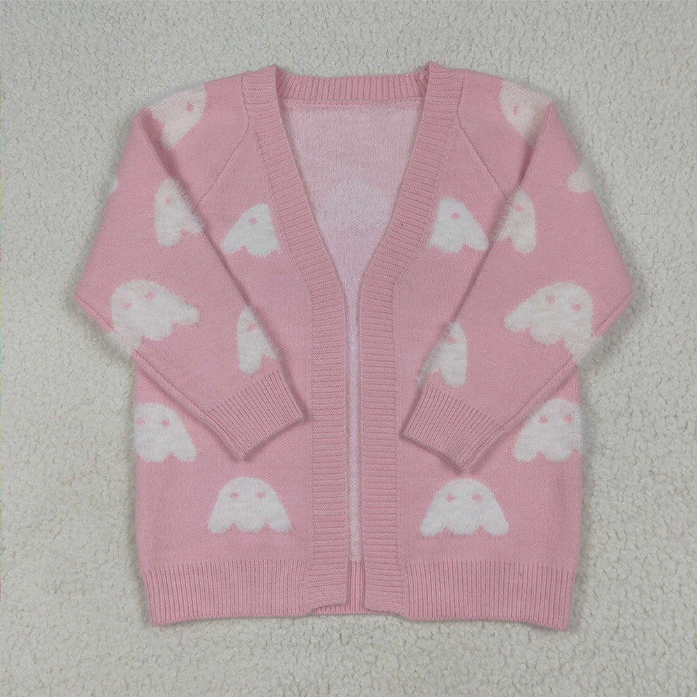 7.1 RTS NO MOQ Baby Girls Long Sleeve GT0650 Fall Pink Ghost Pumpkins Halloween Long Sleeve Sweaters