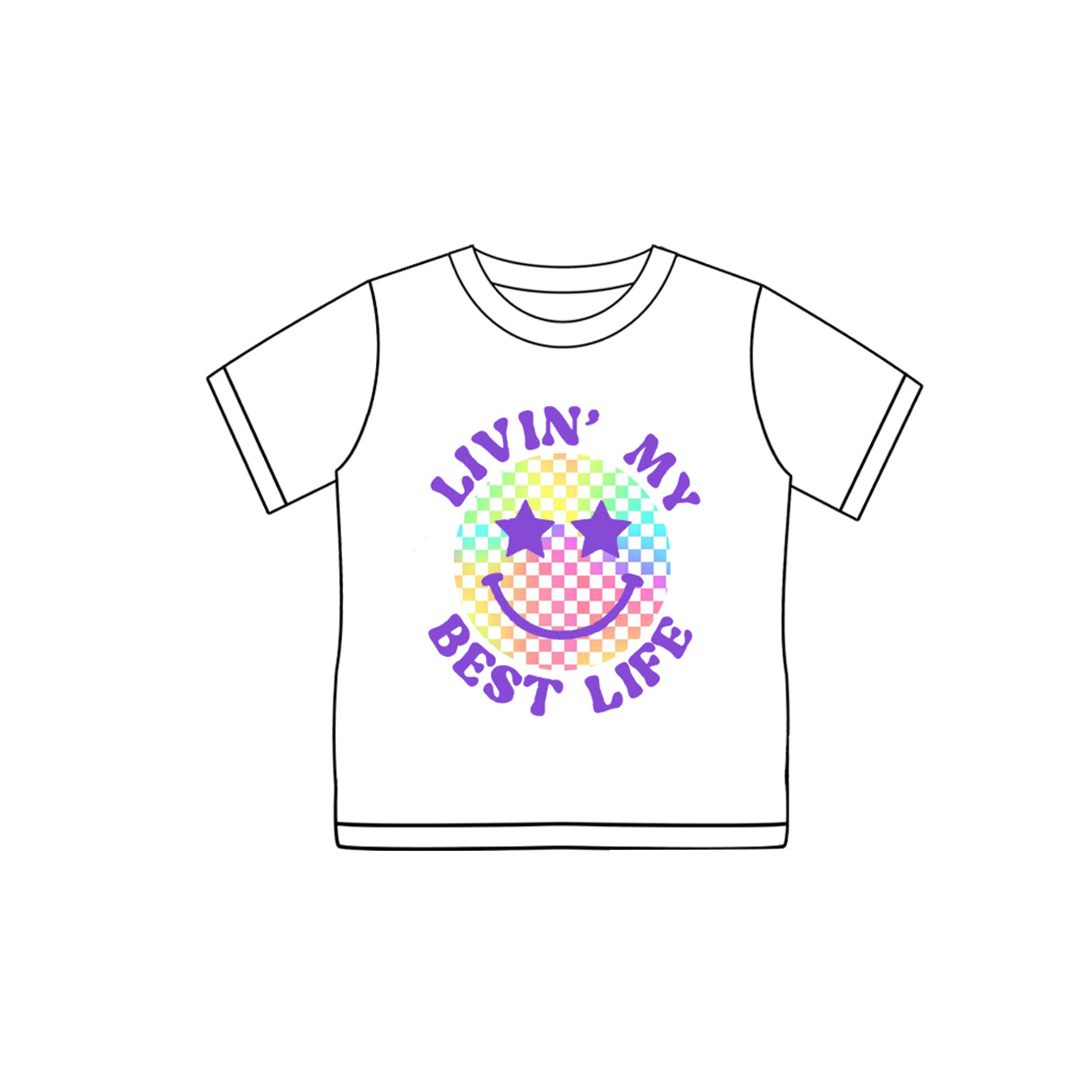 4.14 GT0965 Baby Girls Short Sleeves Purple Colorful Plaid Smile Tee Shirts Top Pre order