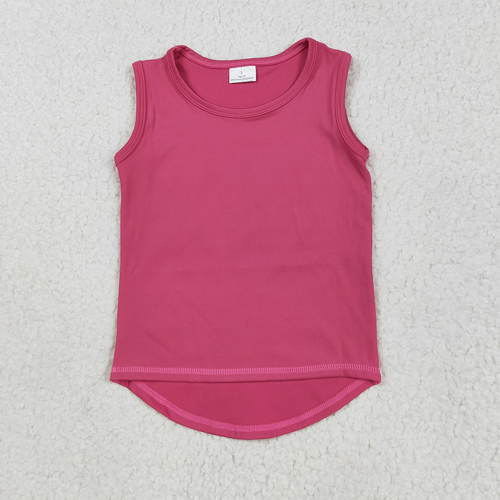 5.29 RTS NO MOQ Summer Baby Girls Short Sleeve GT0982 Yoga Hot Pink Sleeveless Vests Tops