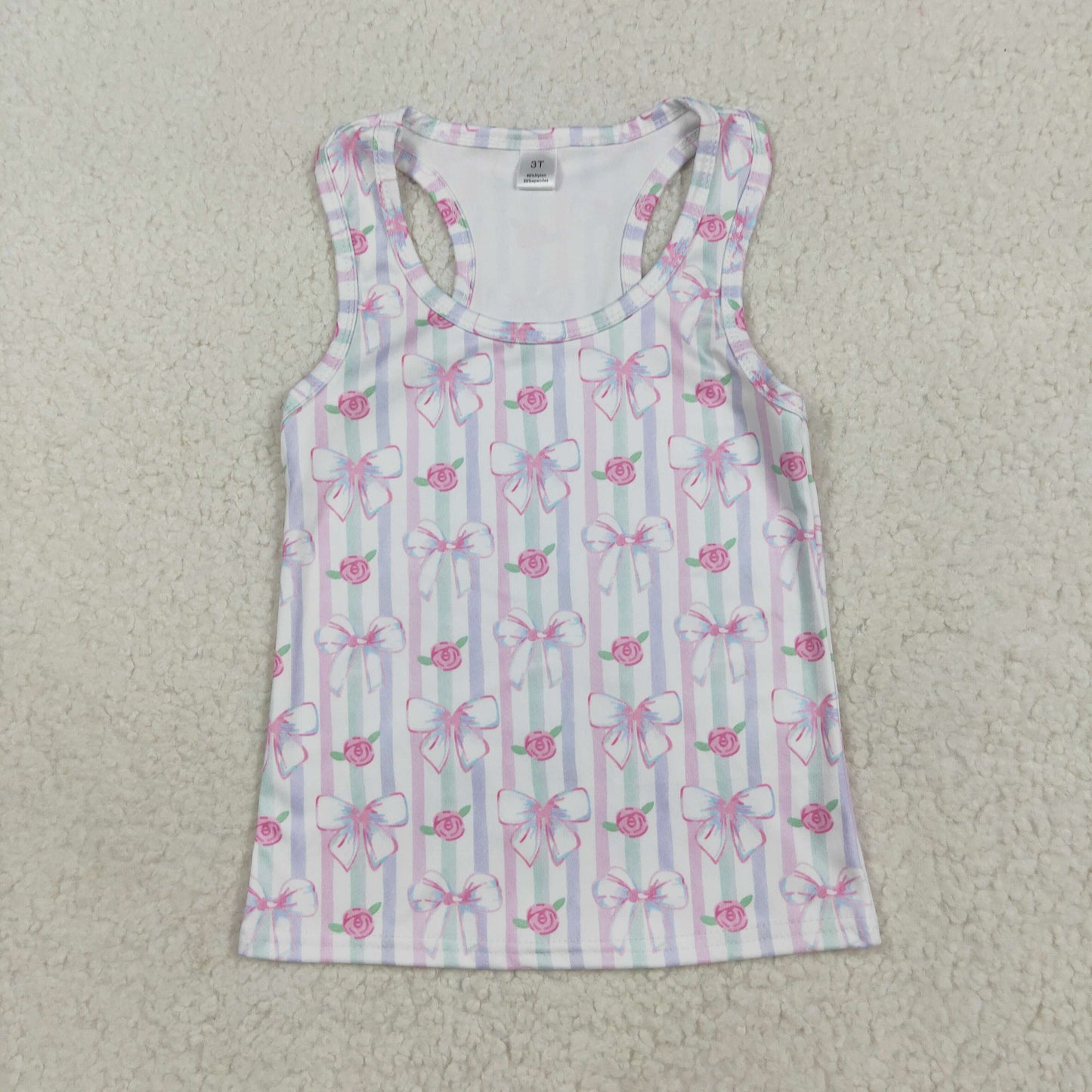 7.18 RTS NO MOQ Summer Baby Girls Short Sleeve GT1014 Sleeveless Lavender Bows Flowers Stripe Yoga Shirts Tops