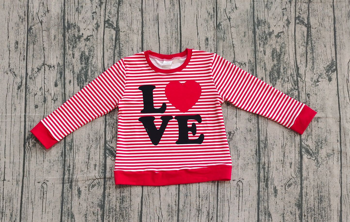 RTS Kids Toddler Long Sleeves Red Stripes Love Valentine's Day Shirt