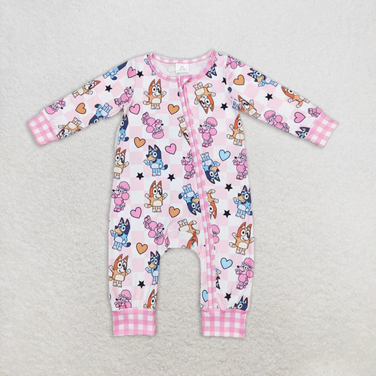 RTS NO MOQ Baby Girls Bodysuit LR0870 Valentines Pink Heart Plaid Dog Long Sleeve Rompers
