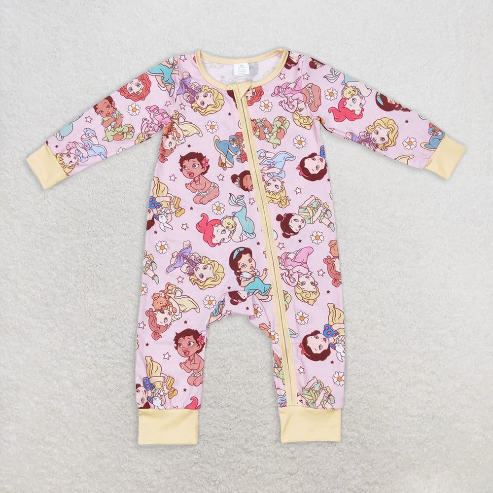 RTS NO MOQ Baby Girls Bodysuit LR0968 Princess Long Sleeve Zip Bamboo Rompers