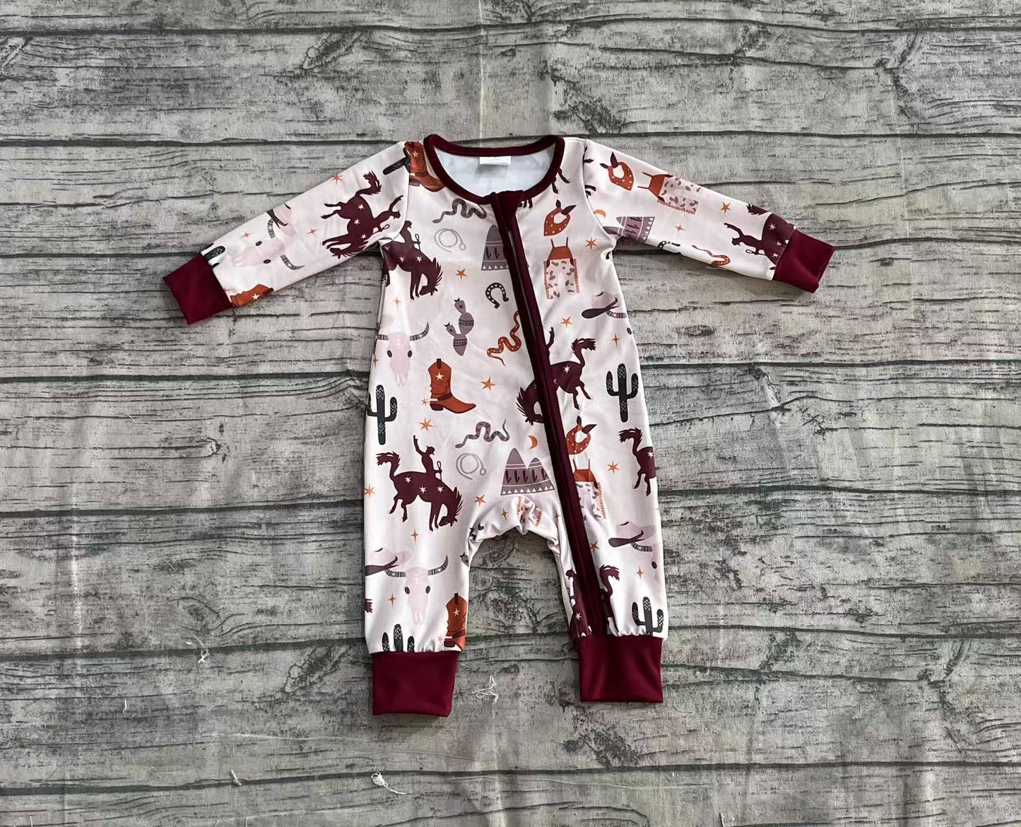 4.2 LR2188 Cactus boots rodeo zipper baby kids western romper