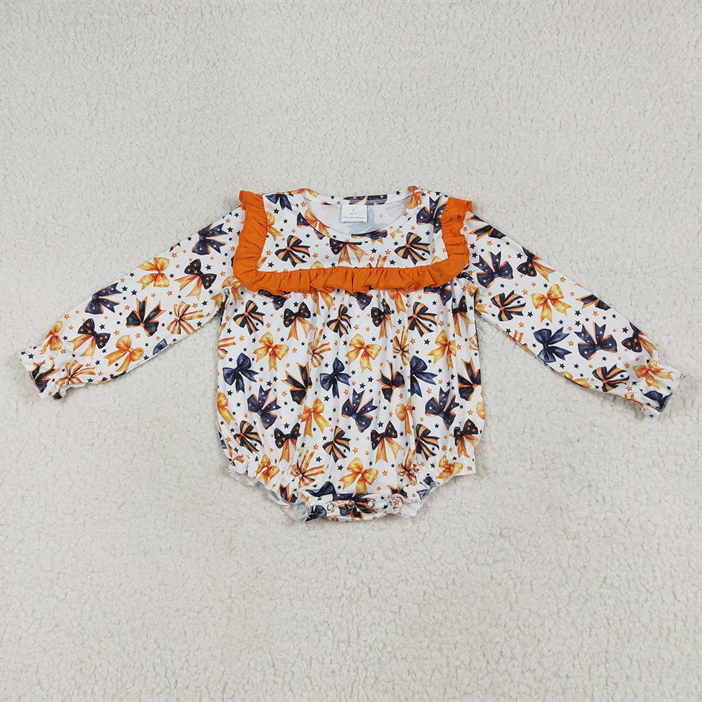 7.4 RTS NO MOQ Baby Girls Bodysuit LR2207 Halloween Colorful Bows Stars Ruffle Rompers
