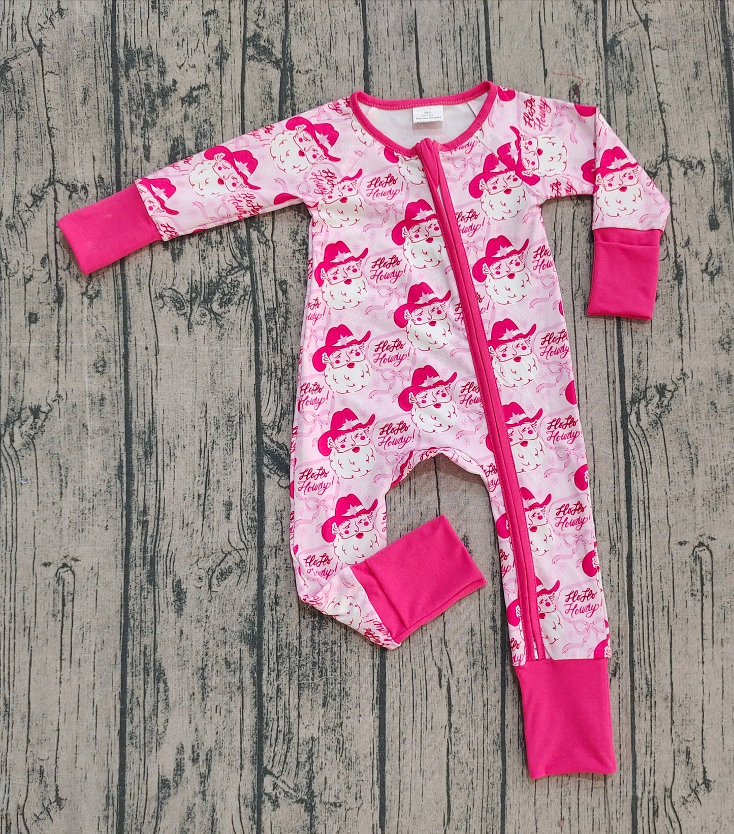 RTS Baby Girl Long Sleeves Christmas Bows Santa Zipper Pink Romper