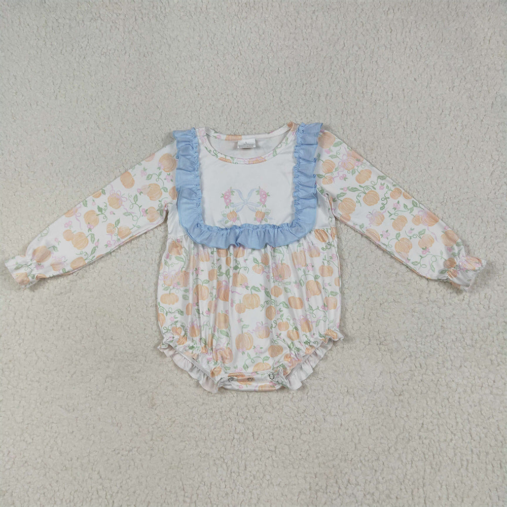 7.4 RTS NO MOQ Baby Girls Bodysuit LR2256 Long Sleeves Pumpkins Bows Ruffle Rompers