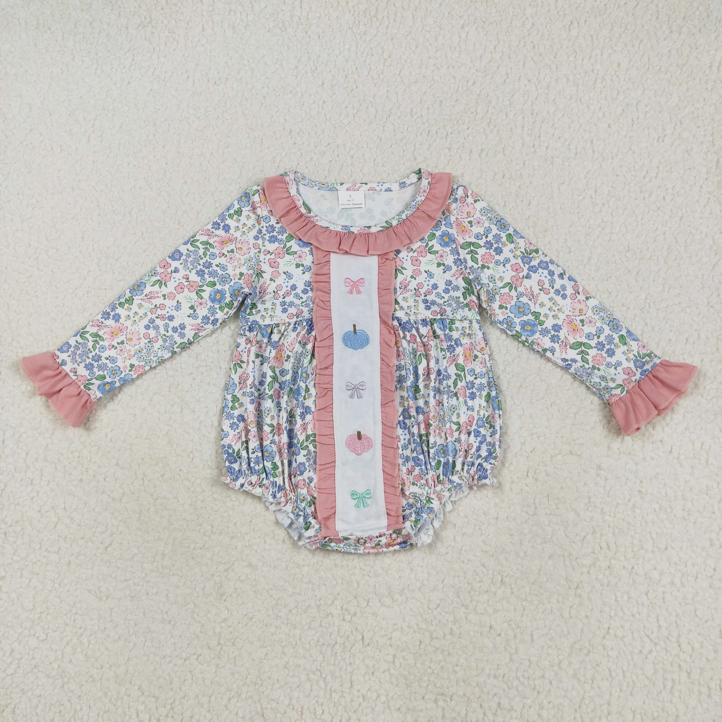 7.23 RTS NO MOQ Baby Girls Bodysuit LR2273 Long Sleeves Floral Bows Pumpkins Ruffle Rompers