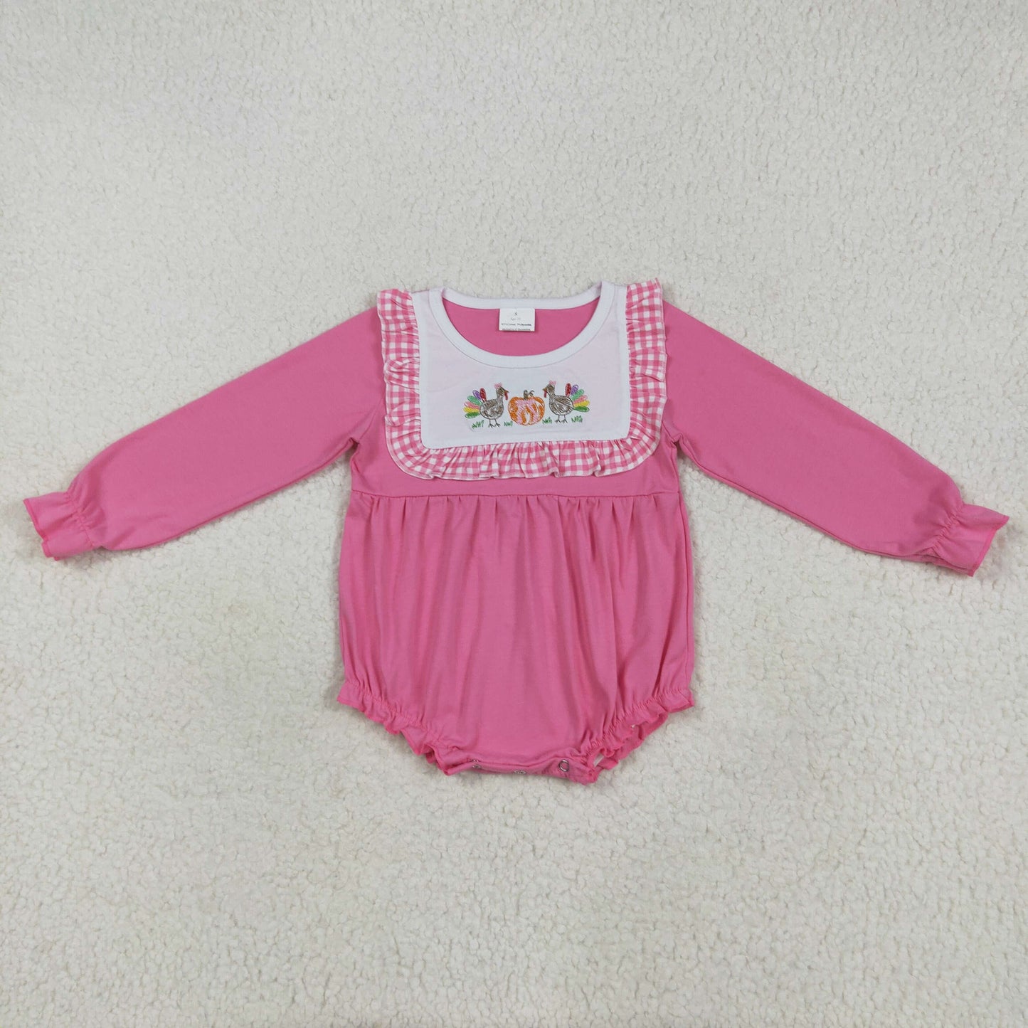 7.29 RTS NO MOQ Baby Girls Bodysuit LR2287 Pink Thanksgiving Turkey Pumpkins Ruffle Rompers