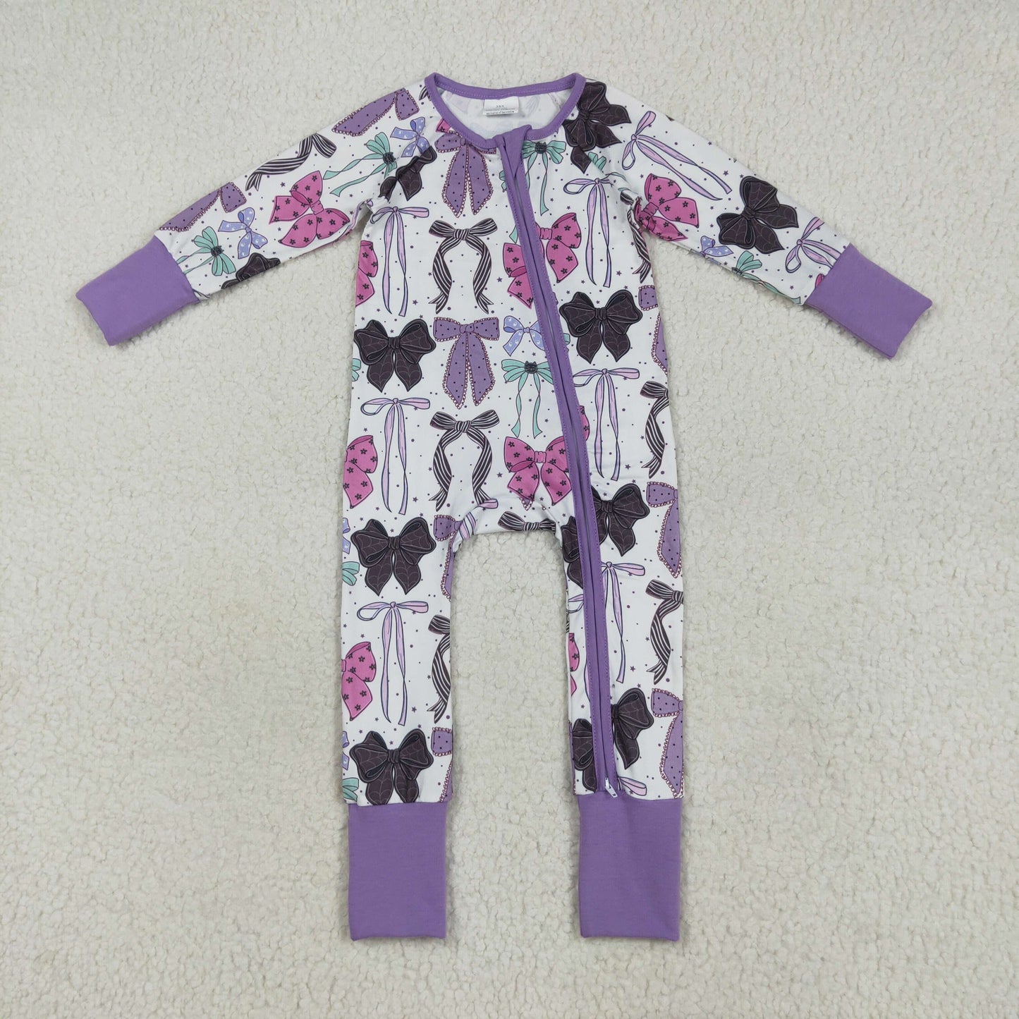 7.29 RTS NO MOQ Baby Girls Bodysuit LR2358 Long Sleeves Colorful Bows Zipper Rompers