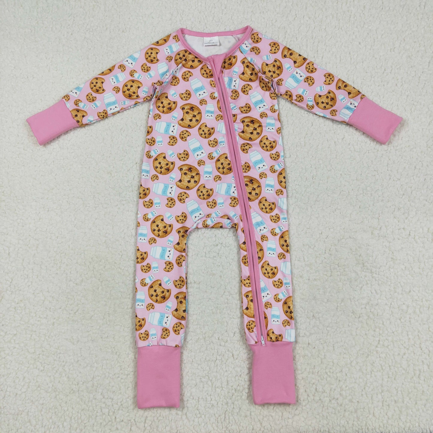 8.12 RTS NO MOQ Baby Girls Bodysuit LR2398 Pink Christmas Milk Cookies Zipper Footie Rompers