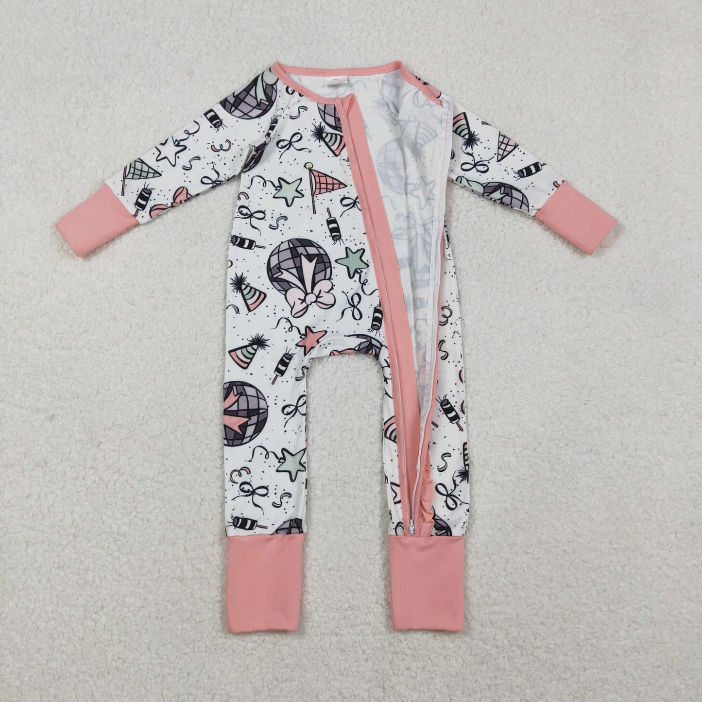 RTS Sibling Baby Girl Long Sleeves Happy New Year Bows Zipper Footie Sleeper Romper Pajamas Set