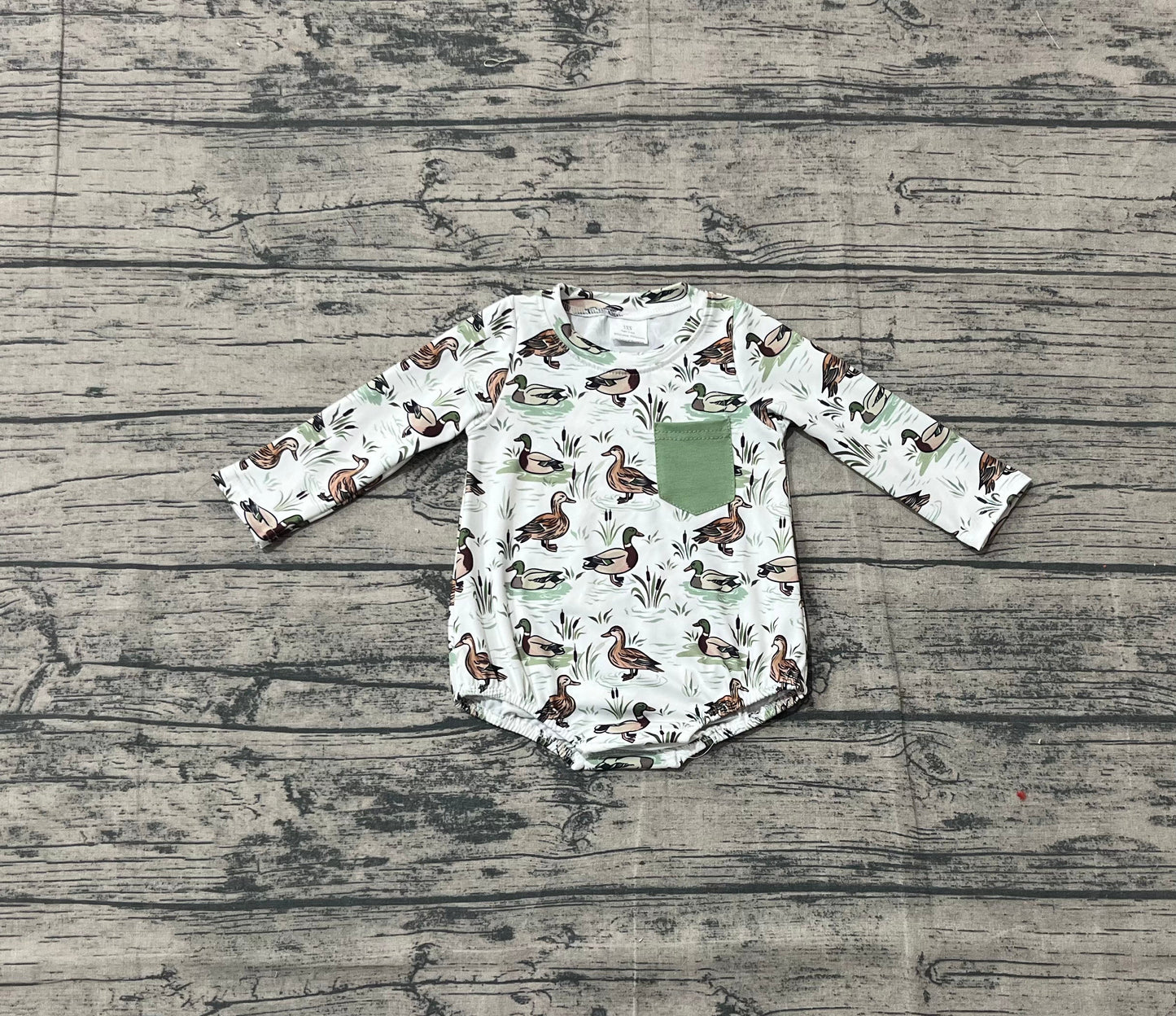 RTS Boys Infant Long Sleeves Ducks Pocket Bubble Romper