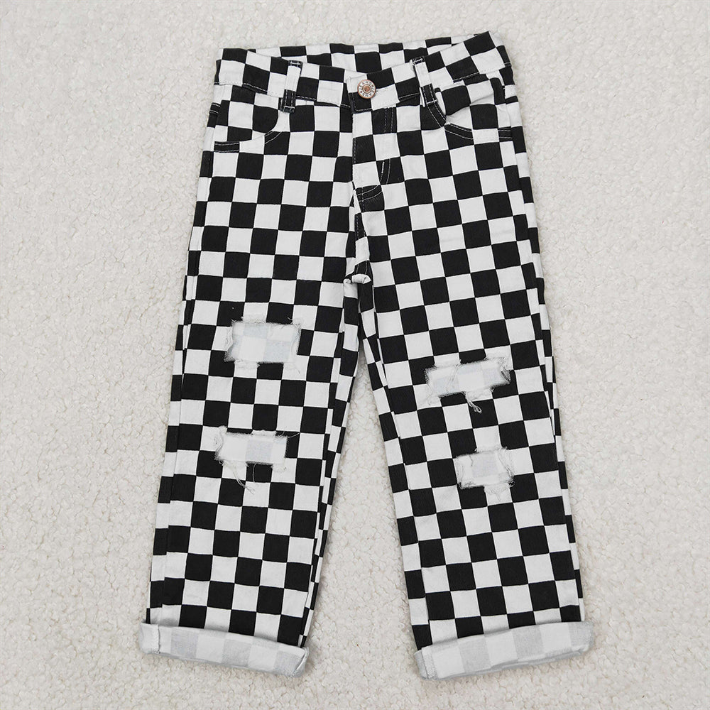 RTS NO MOQ Baby Boys pants P0122 Black Check Denim Cool jeans