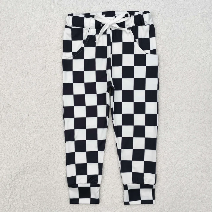 RTS NO MOQ Sibling Baby Girls Trousers Checkered Jogger Pocket Pants