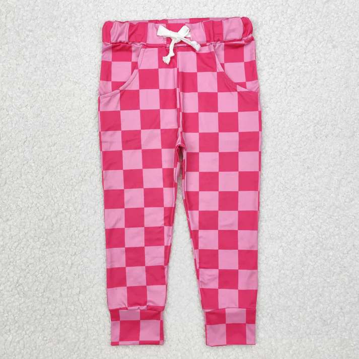 RTS NO MOQ Sibling Baby Girls Trousers Checkered Jogger Pocket Pants