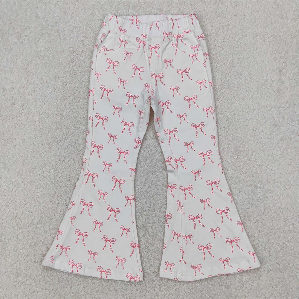 RTS NO MOQ Baby girls pants P0732 Pink Cute Bows Denim Flare Jeans