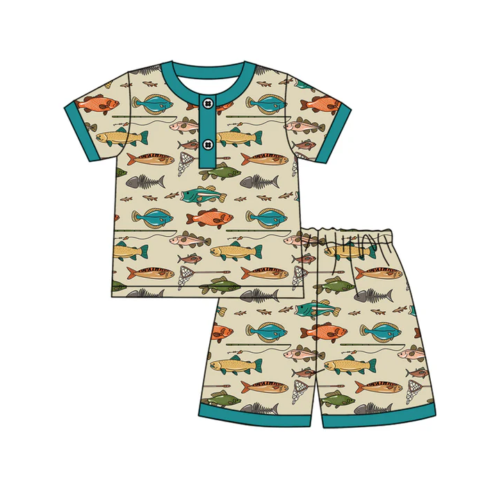 4.17 Preorder moq 5 Baby Boys Short Sleeves Fishing Button Top Shorts Pajamas Set