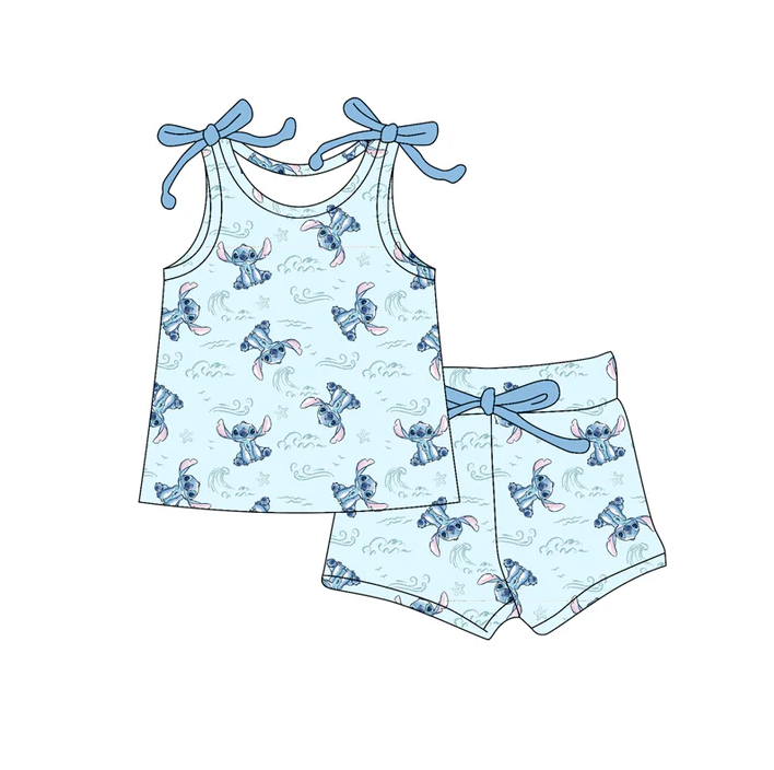 4.19 Preorder moq 5 Baby Girls Bows Sleeveless Cartoon Bunny Top Short Set