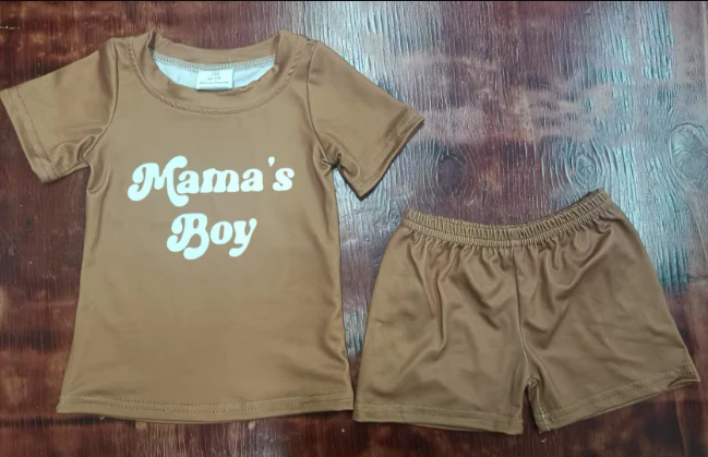 4.21 Preorder moq 5 Baby Boys Brown Short Sleeves Mama's Boy Top Short Pajamas Set