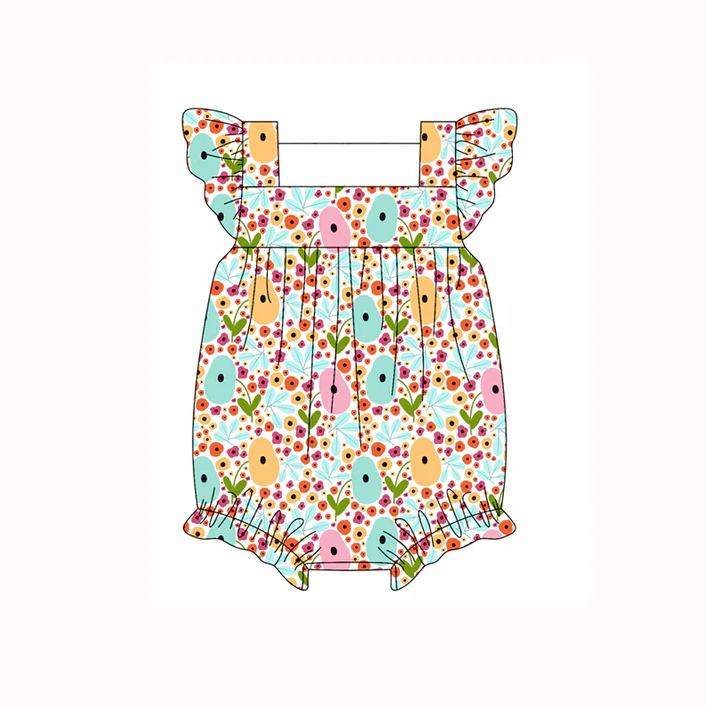 4.22 Preorder moq 5 Baby Girls Flutter Sleeves Colorful Floral Ruffle Rompers