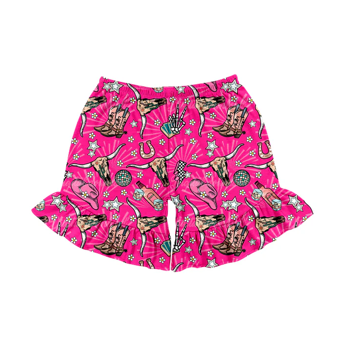 4.23 Preorder moq 5 Baby Girls Pink Western Cow sports shorts