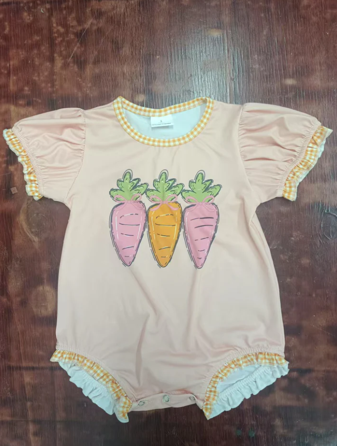4.23 Preorder moq 5 Baby Girls Peach Short Ruffle Sleeves Carrots Ruffle Rompers