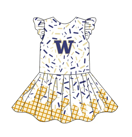 4.24 Preorder (moq 5)Baby Girls Team Ice Cream Drips W Knee Length Dresses