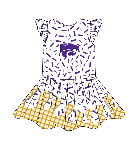 4.24 Preorder (moq 5)Baby Girls Team Ice Cream Drips Tiger Knee Length Dresses