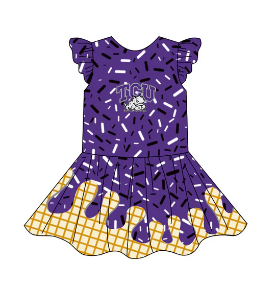 4.24 Preorder (moq 5)Baby Girls Team Ice Cream Drips TCU Knee Length Dresses