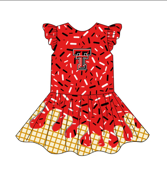 4.24 Preorder (moq 5)Baby Girls Team Ice Cream Drips T Red Knee Length Dresses