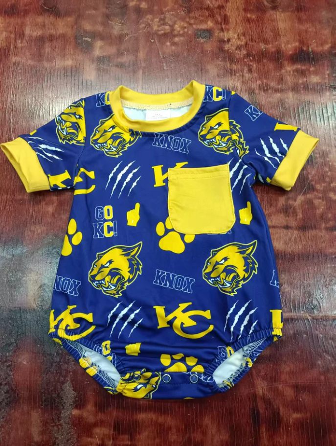 4.28 Preorder moq 5 Baby Boys Short Sleeves Yellow KNOX Pocket Rompers
