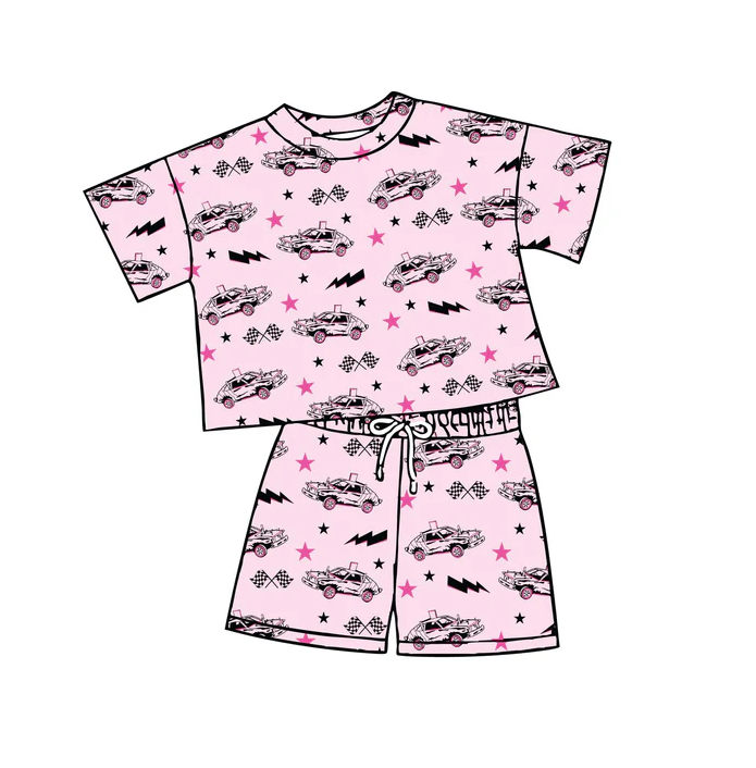 5.2 Preorder moq 5 Baby Girls Pink Cars Top Shorts Outfits Clothes Sets