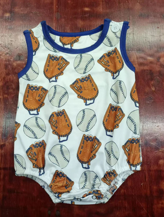 5.6 Preorder moq 5 Baby Boys Sleeveless Baseballs Rompers