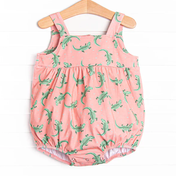 5.7 Preorder moq 5 Baby Girls Peach Sleeveless Crocodiles Ruffle Rompers