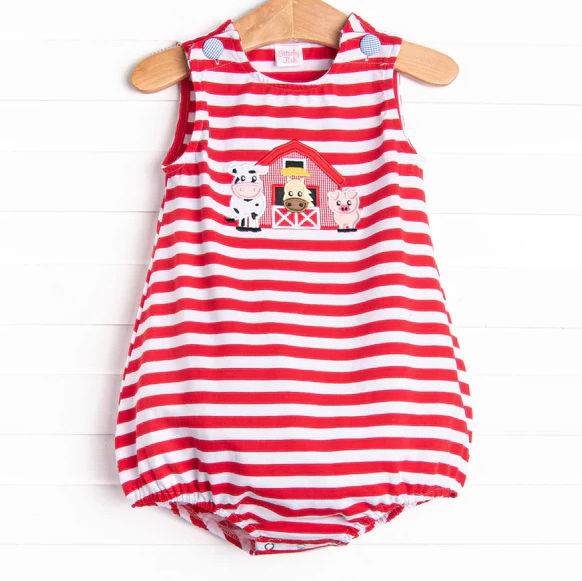 5.7 Preorder moq 5 Baby Boys Red Stripe Sleeveless Cow House Farm Rompers